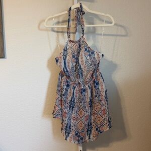 Francesca's Blue‎ and Red Patterned Halter Dress
